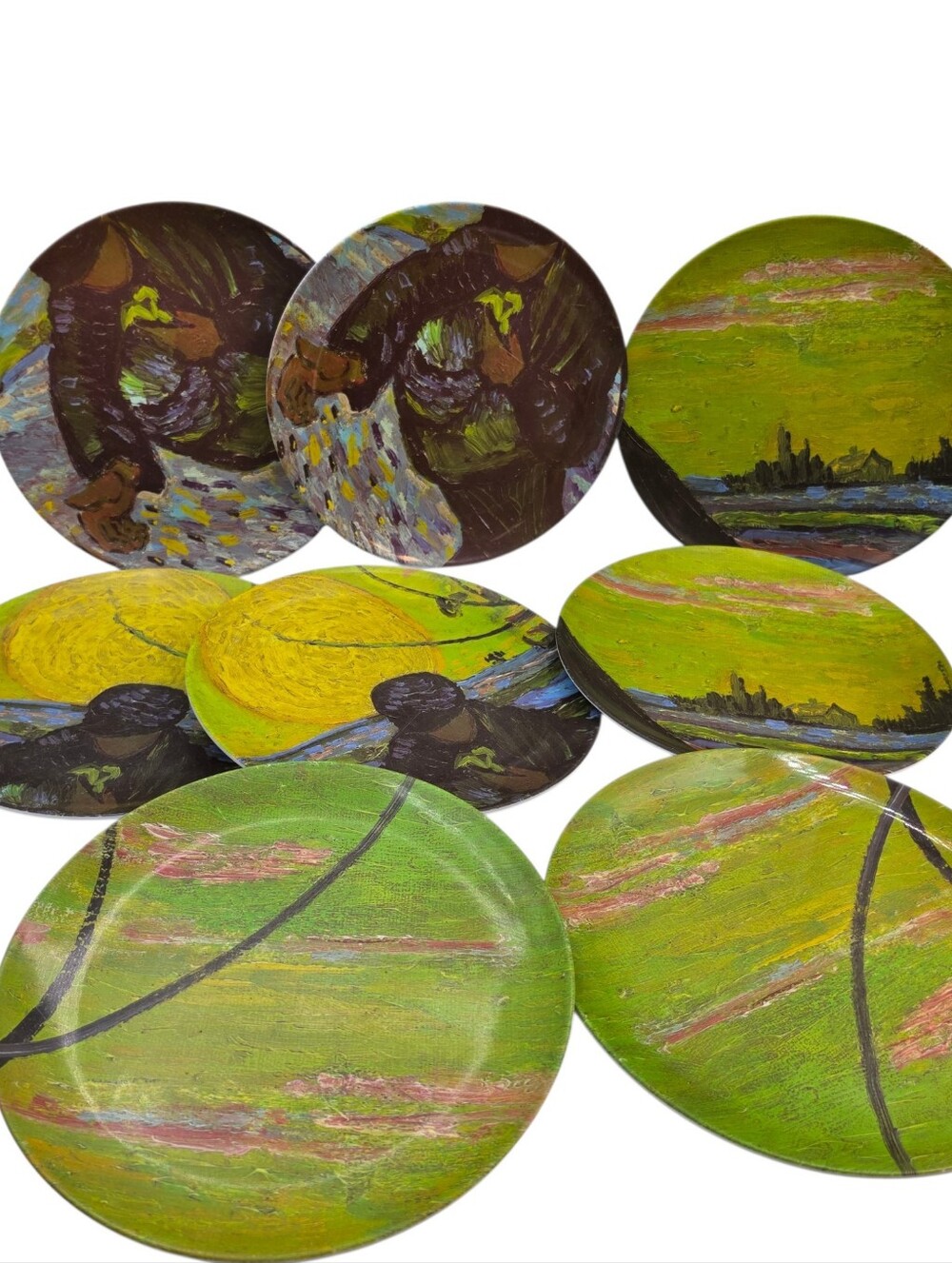 Van Gogh Museum Melamine Round Set of 8 Dishwasher Art Plates HTF 9"